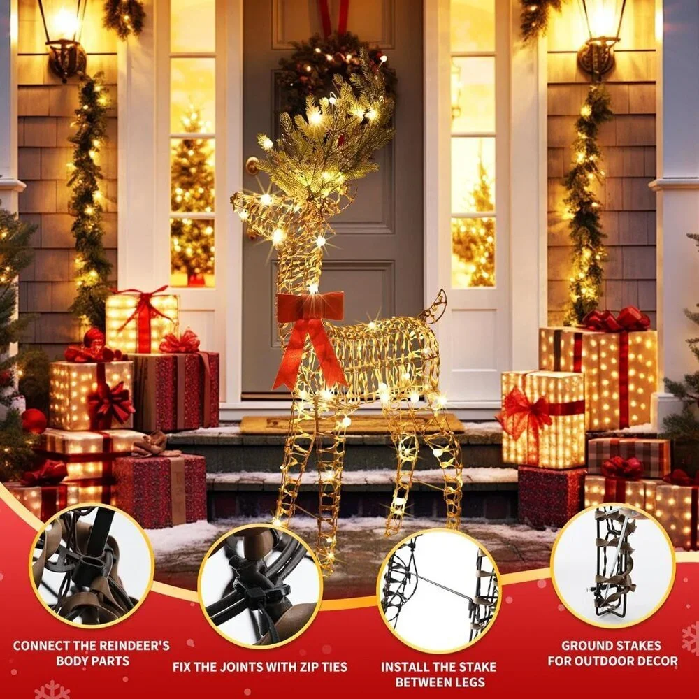 Light Up 3D Rattan Christmas Reindeer 47